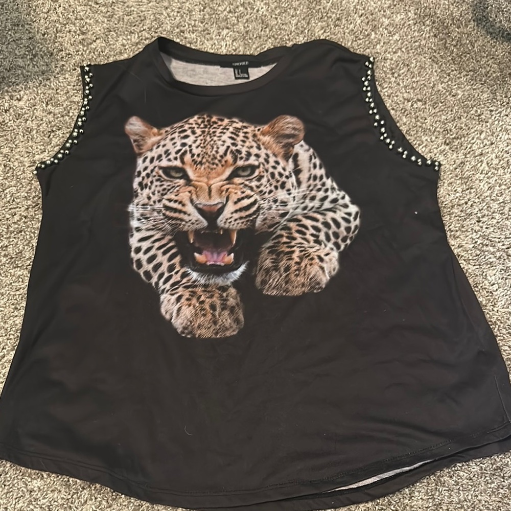 Forever 21 Black Leopard Graphic Tank Top